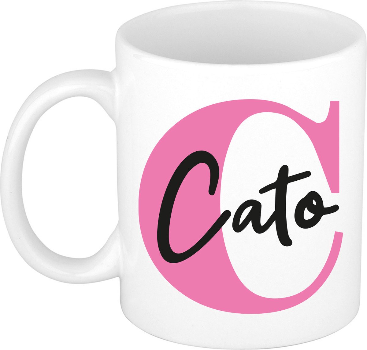 Bellatio Decorations Naam mok Cato - roze - wit - keramiek - 300 ml - cadeau beker