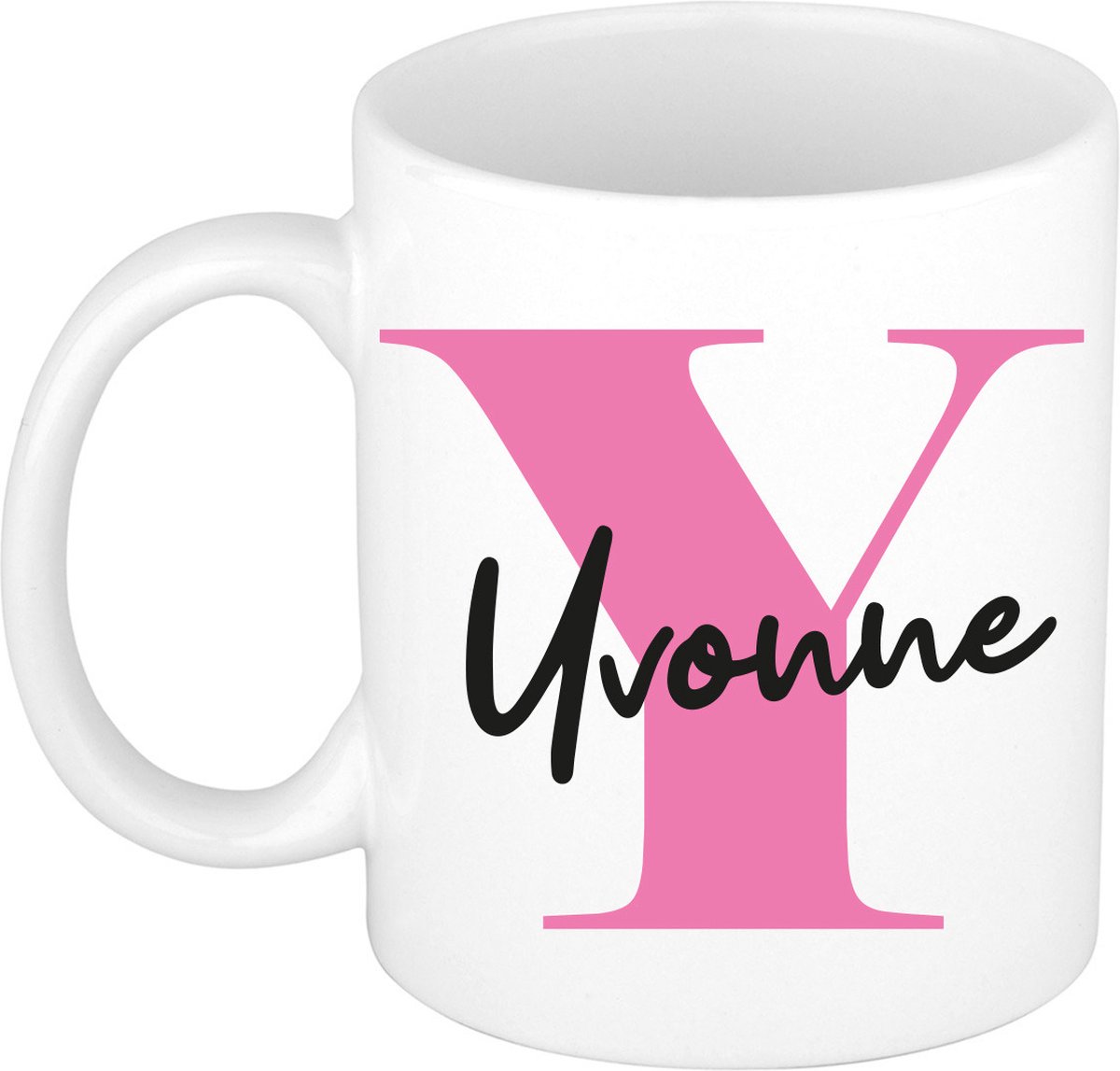 Bellatio Decorations Naam mok Yvonne - roze - wit - keramiek - 300 ml - cadeau beker
