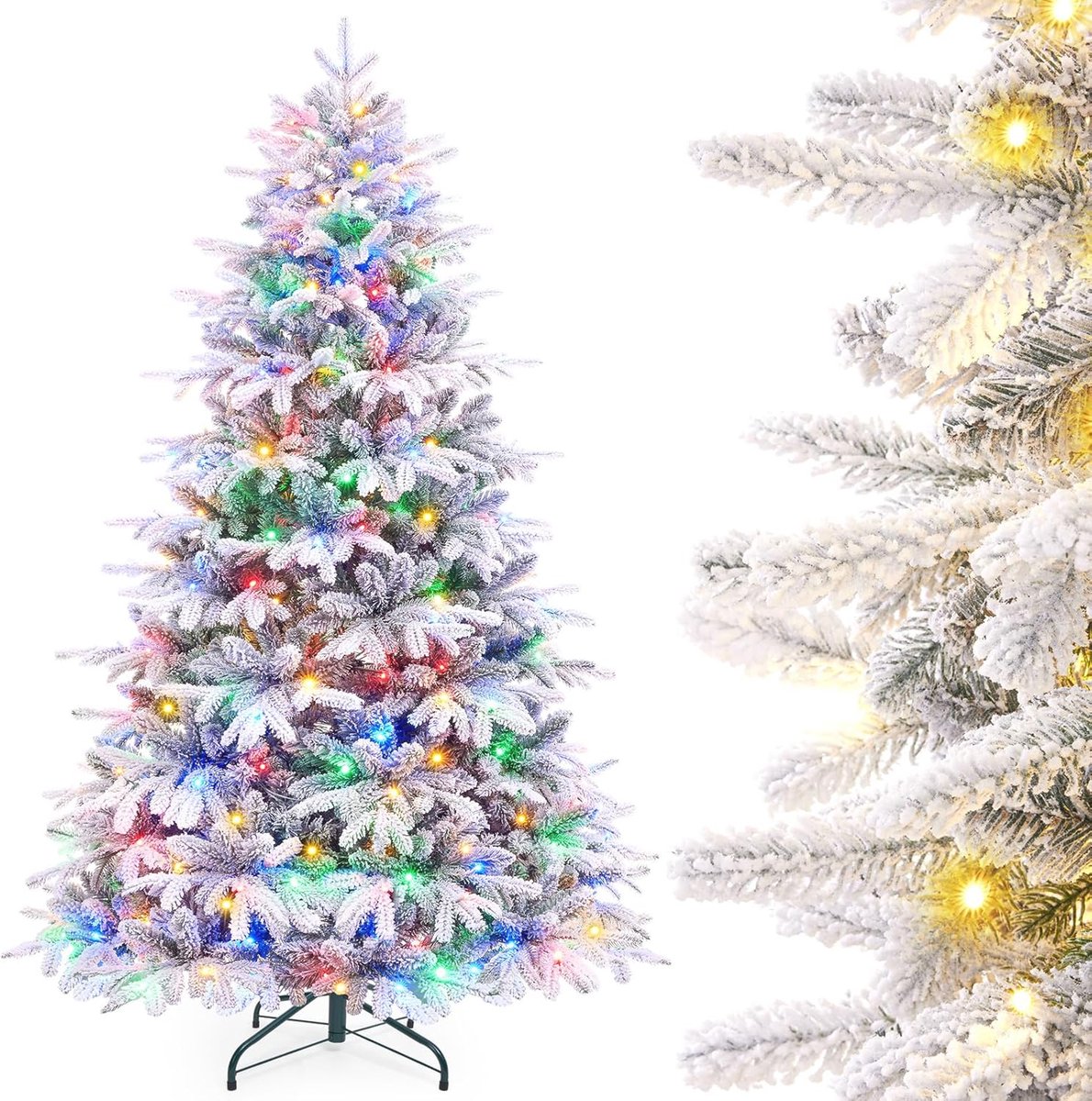 Kerstboom met LED lampjes en sneeuwvlokken - Kunstkerstboom voor prachtige kerstdecoratie (180 cm)