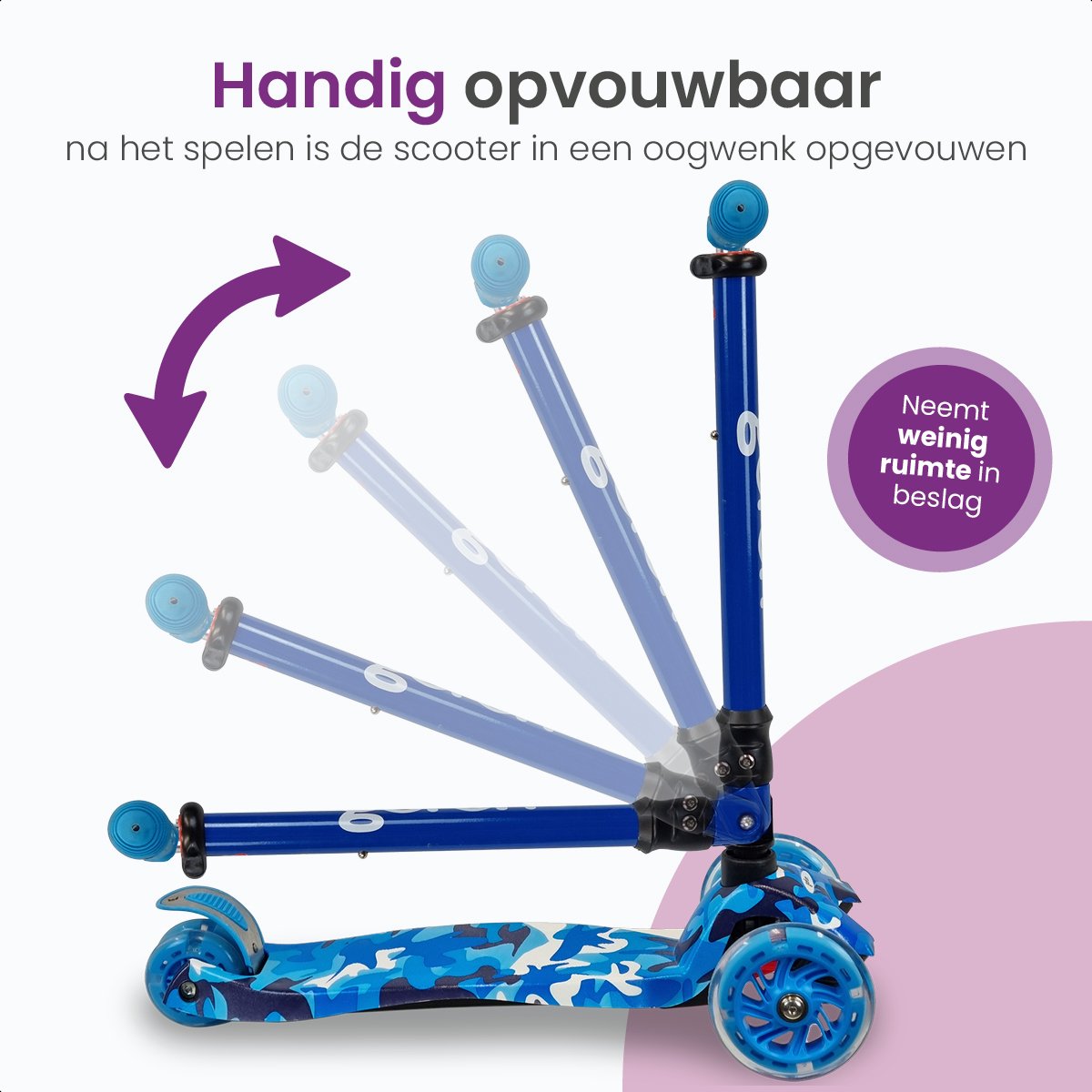 Gofun Kinderstep - Lichtgevende Wielen - Opvouwbaar - Step 3-8 jaar - Verstelbaar Stuur - Antislip - 85 x 58 x 23 cm - Blauw — afbeelding 5