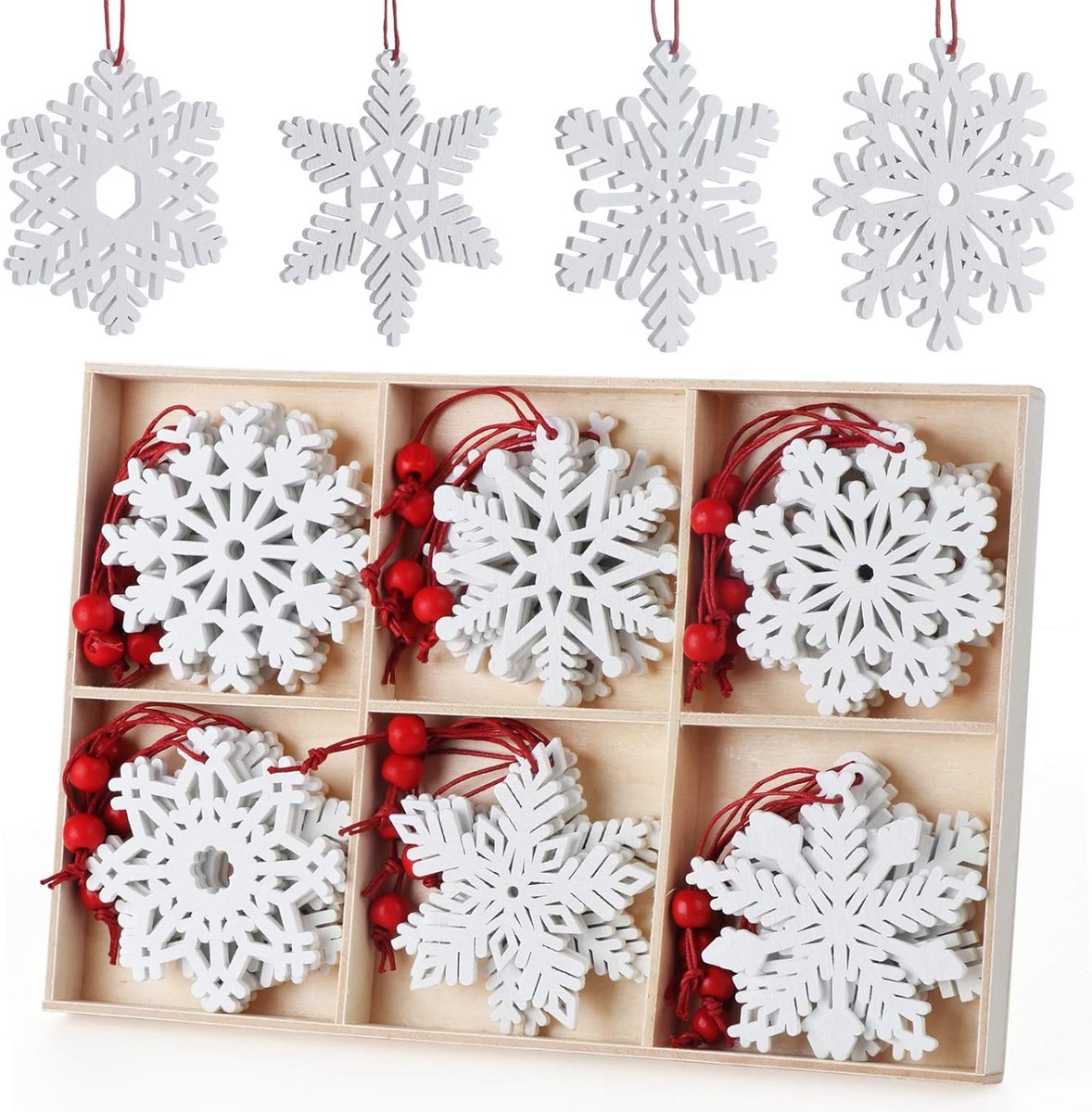 30pcs Flocons De Neige En Bois, 8cm Décoration De Noël Forme Flocons Ornements D'Arbre Décor Vierge Inachevé Pour Événement Fête Intérieur Et Extérieur