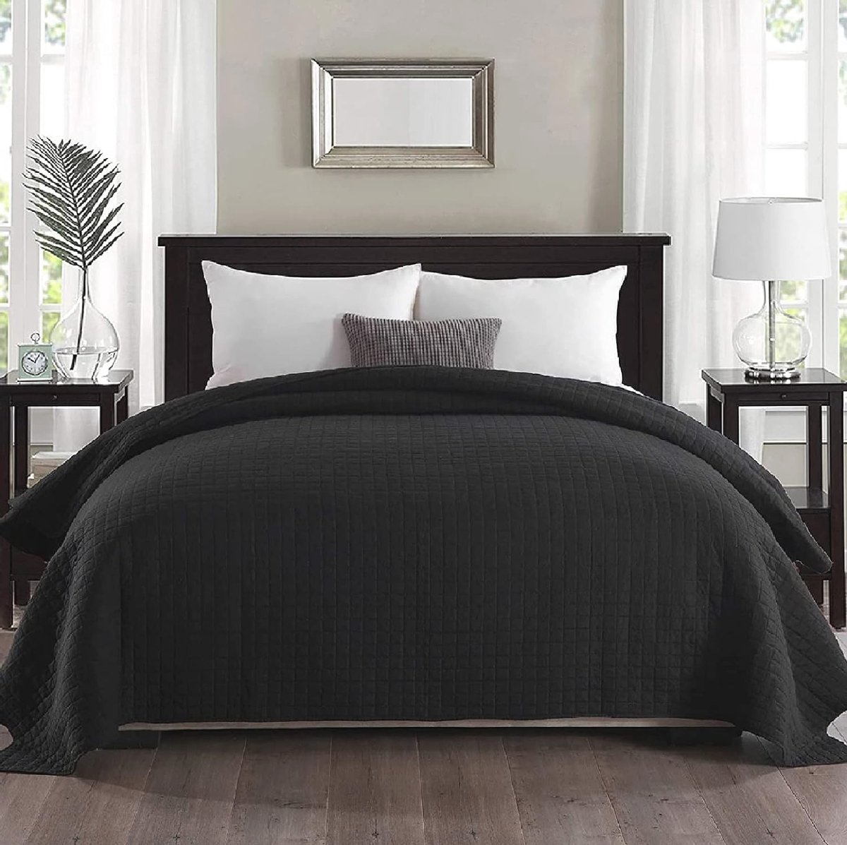 Zachte Gewatteerde Bedsprei 240x260 cm met Ruitdesign in Crème en Grijs
