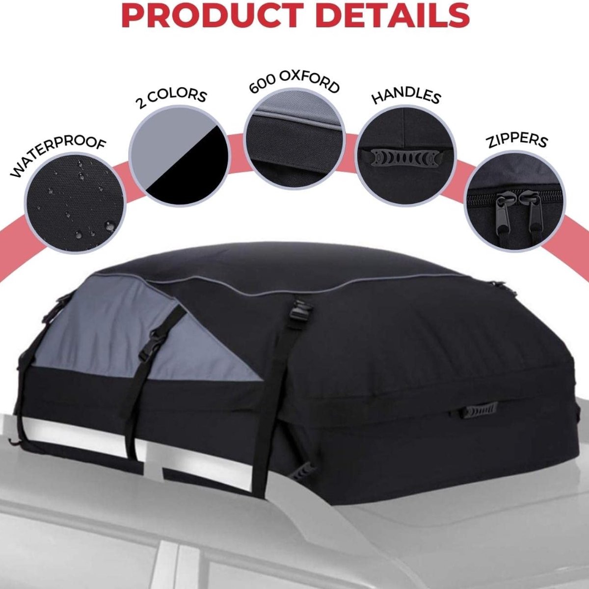 Dakkoffer - Daktas - Waterdicht - Opvouwbaar - Flexibel - Oxford 600 + PVC Binnenvoering - 6 Riemen Voor Installatie - 160x110x45cm – foto 2