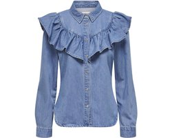 ONLY ONLINDIGO LS FRILL DNM SHIRT QYT NOOS Dames Blouse - Medium Blue Denim