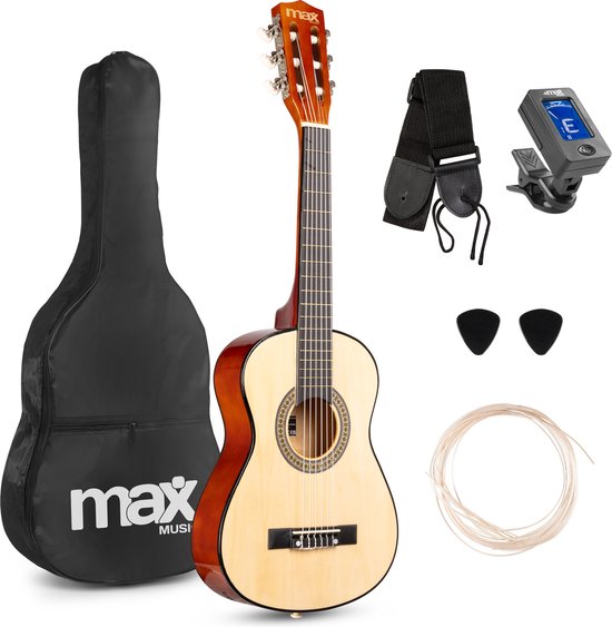 Kinder gitaar - MAX SoloArt akoestische gitaar 1/4 - Met gratis muzieklessen en accessoires - Hout