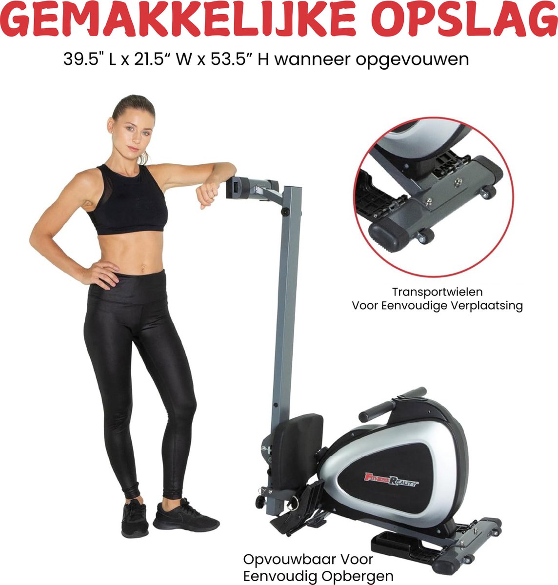Afbeelding 3 van Fitness Reality 1000 Plus Bluetooth roeimachine met magnetische weerstand, optionele full-body oefeningen en gratis app