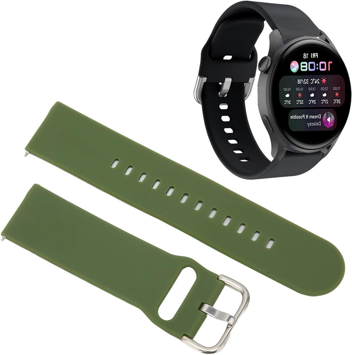 22 Mm Zachte Siliconen Snelsluitingen Horlogeband Vervanging - Verstelbare Band voor Watch 3-GT 3-2 - OD Groen .