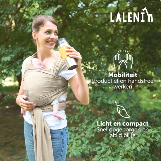 Laleni Draagdoek voor Pasgeborenen tot 15 kg in Katoen - Omslagdoek OEKO-TEX gecertificeerd - Newborn Babydraagzak 5,10m lang - Fysiologische Kinderdraagzak - Beige van Laleni — afbeelding 4