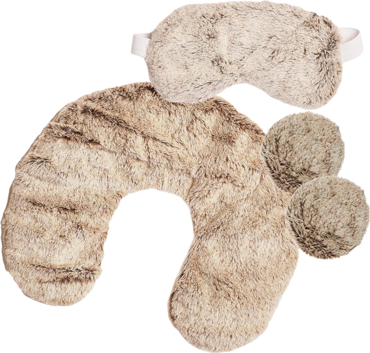 Goedkoopste MARBEAUX Warmwaterkruik - Set 4-Delig - Beige - Kersenpitkussen - Nekkussen met Oogmasker - Magnetron - met Handwarmers - Pittenzak