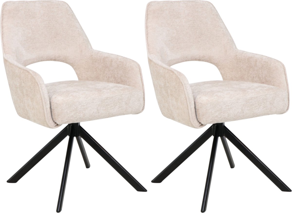 Liam Eetkamerstoel - Beige - Chenille Stof - Set Van 2 - Industrieel Design - Stijlvol en Comfortabel - Metalen Poten