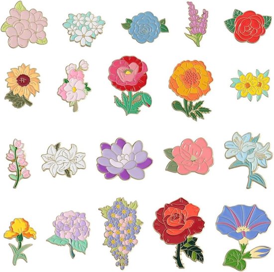 Foto: 20 stks 20 stijlen emaille bloem broche pin bulk kleurrijke metalen legering emaille bloemen rose zonnebloem revers broches pins voor kleding jas hoeden decoraties vrouwen 