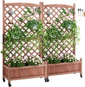 Jardinière Avec Treillis En Bois D'acacia Massif - 100x32x165 Cm, Idéale Pour Plantes Grimpantes, Patio, Terrasse