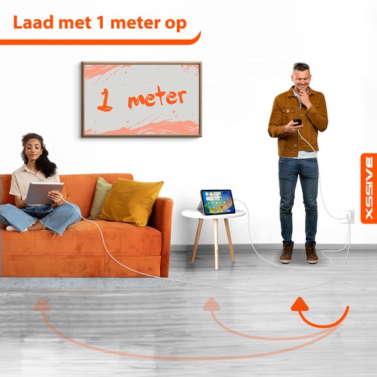 Set de chargeur rapide complet - 1 mètre - Compatible avec iPhone 14, 13, 12, 11, X, 8, 7, SE et versions antérieures - Chargeur rapide avec Câbles