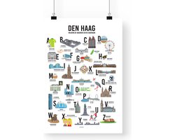 Artprint den Haag volgens de Hagenees en de Hagenaar - 50x70cm - Haagse gebouwen en begrippen - den Haag ABC poster - den Haag illustraties