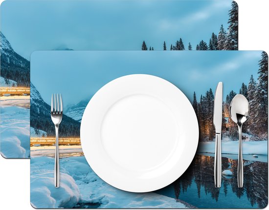 Sets de table - 6 pièces - 45x30 cm - Set de table en plastique - Paysage d'hiver - Nature - Maison - Montagnes - Neige - Dessous de plat - Décoration de table - Accessoires de décoration de table de cuisine