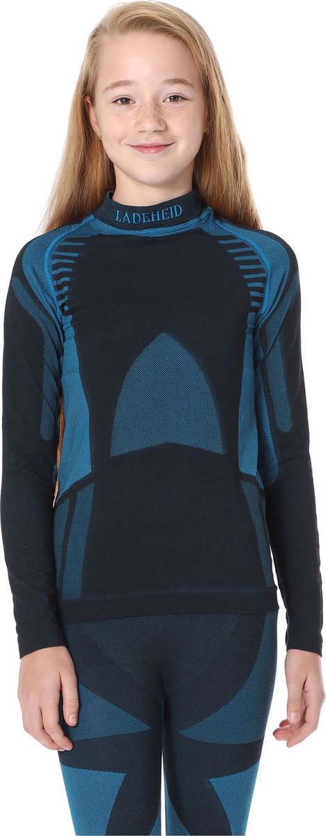 Ladeheid Kinderen Thermoshirt - Thermo ondergoed – Jongen - Meisje - Thermokleding - Longsleeve - LA-SS-Thermo-Shirt-Women - Zwart/Turquoise - 122-128