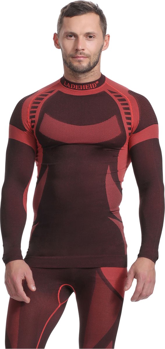 Ladeheid Thermoshirt - Thermo ondergoed - Heren - Thermokleding - Longsleeve - LA-SS-Thermo-Shirt-Men - Zwart/Rood - XL