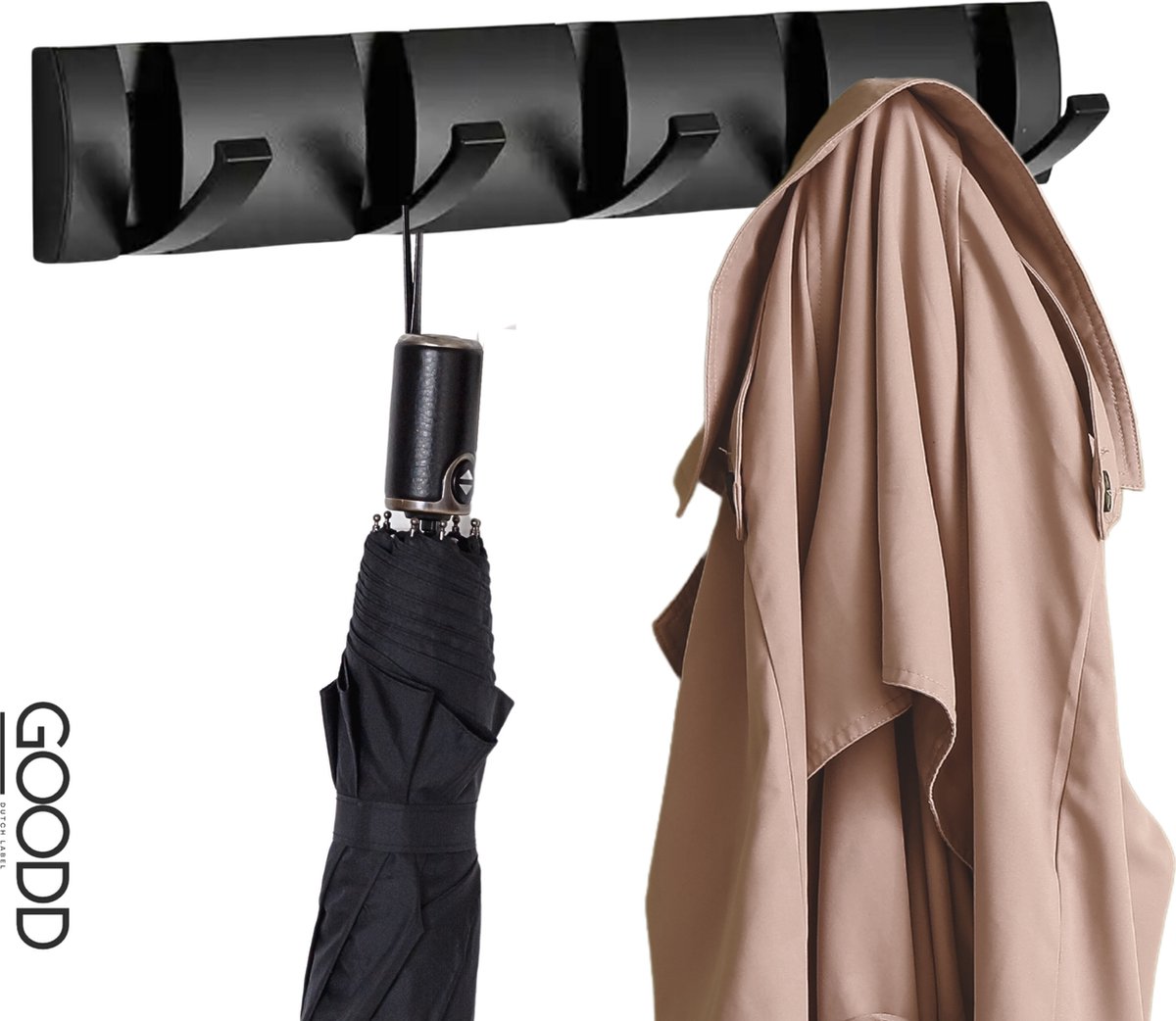 GOODD® - Jashaak - Wandkapstok - Kapstok - Handdoekhaak - zwart - Rvs