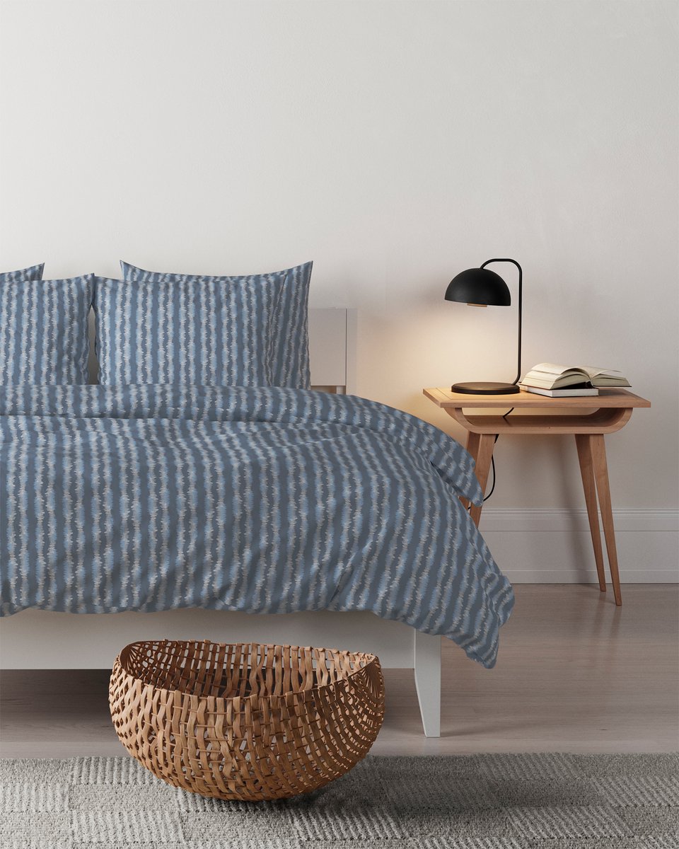 Mistral Home DEKBEDOVERTREK - gewassen katoen - 240 x 220 cm + 2x 65 x 65 cm - lits-jumeaux - strepen - blauw