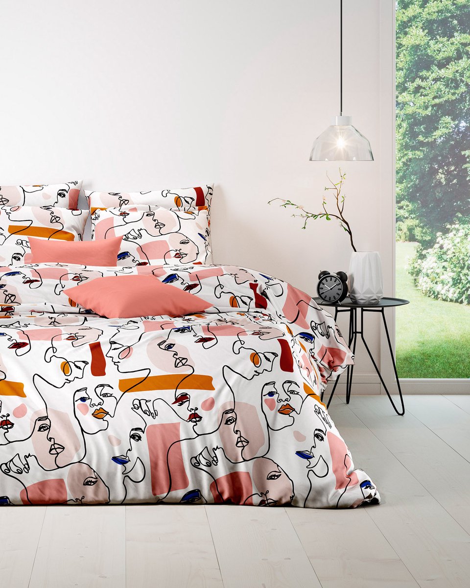 Mistral Home - DEKBEDOVERTREK - katoen renforcé - 260 x 240 cm + 2x 65 x 65 cm - extra breed - tekening - oranje