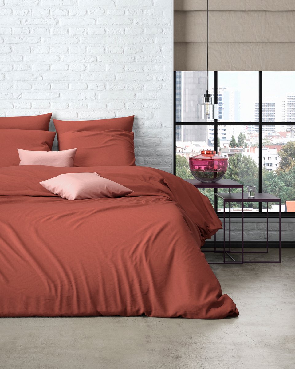 Mistral Home - DEKBEDOVERTREK - percale - 200 x 200 cm + 2x 65 x 65 cm - tweepersoons - effen kleur - terracotta