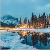 Poster 75x75 cm - Winterlandschap - Natuur - Huis - Bergen - Sneeuw - Posters - Kamer decoratie - Wanddecoratie woonkamer - Muurdecoratie slaapkamer