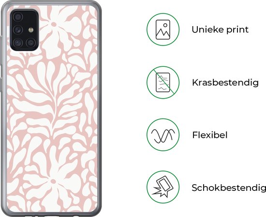Coque de téléphone compatible avec Samsung Galaxy A52 5G - Fleurs - Motif - Rose - Wit - Coque de téléphone en Siliconen Coque de téléphone