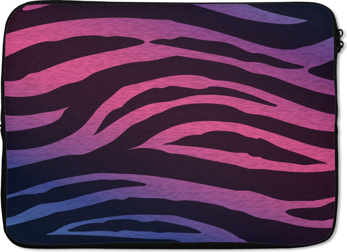 Laptophoes 14 inch - Zebraprint - Roze - Paars - Dierenprint - Laptop sleeve - Binnenmaat 33x23 cm - Zwarte achterkant