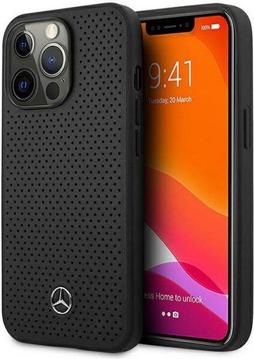 Mercedes-Benz Perforated Back Case - Geschikt voor Apple iPhone 14 Pro (6.1") - Zwart