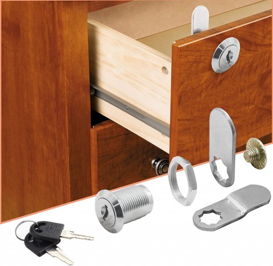 8 stuks - Brievenbusslot - Locker slot - Meubel slot - Lade slot - Deurslot - 25 mm - zinklegering - zilver - Met 16 Sleutels