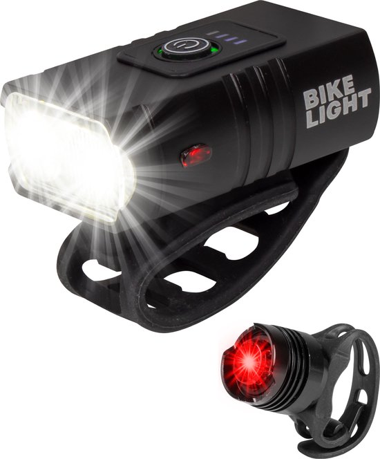 Foto: Nuvance fietsverlichting fietslamp 6 standen 1000 lumen fietslampje voorlicht achterlicht usb oplaadbaar