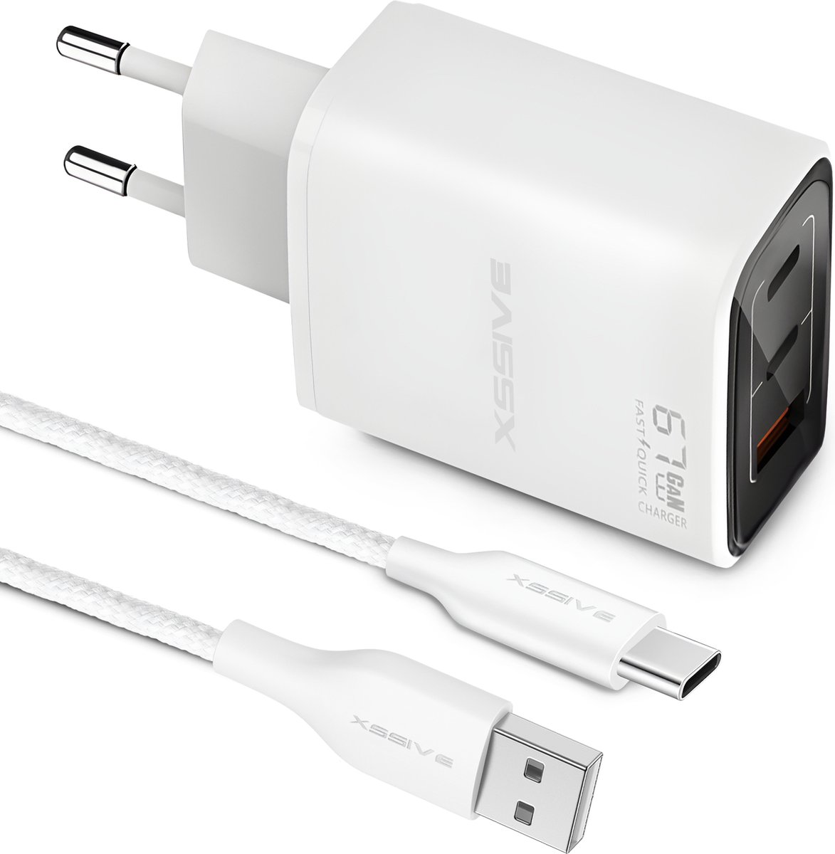 USB Lader 3 Poorten met USB-A naar USB-C Kabel - 1 Meter - Snellader - Fast en Quick Charge
