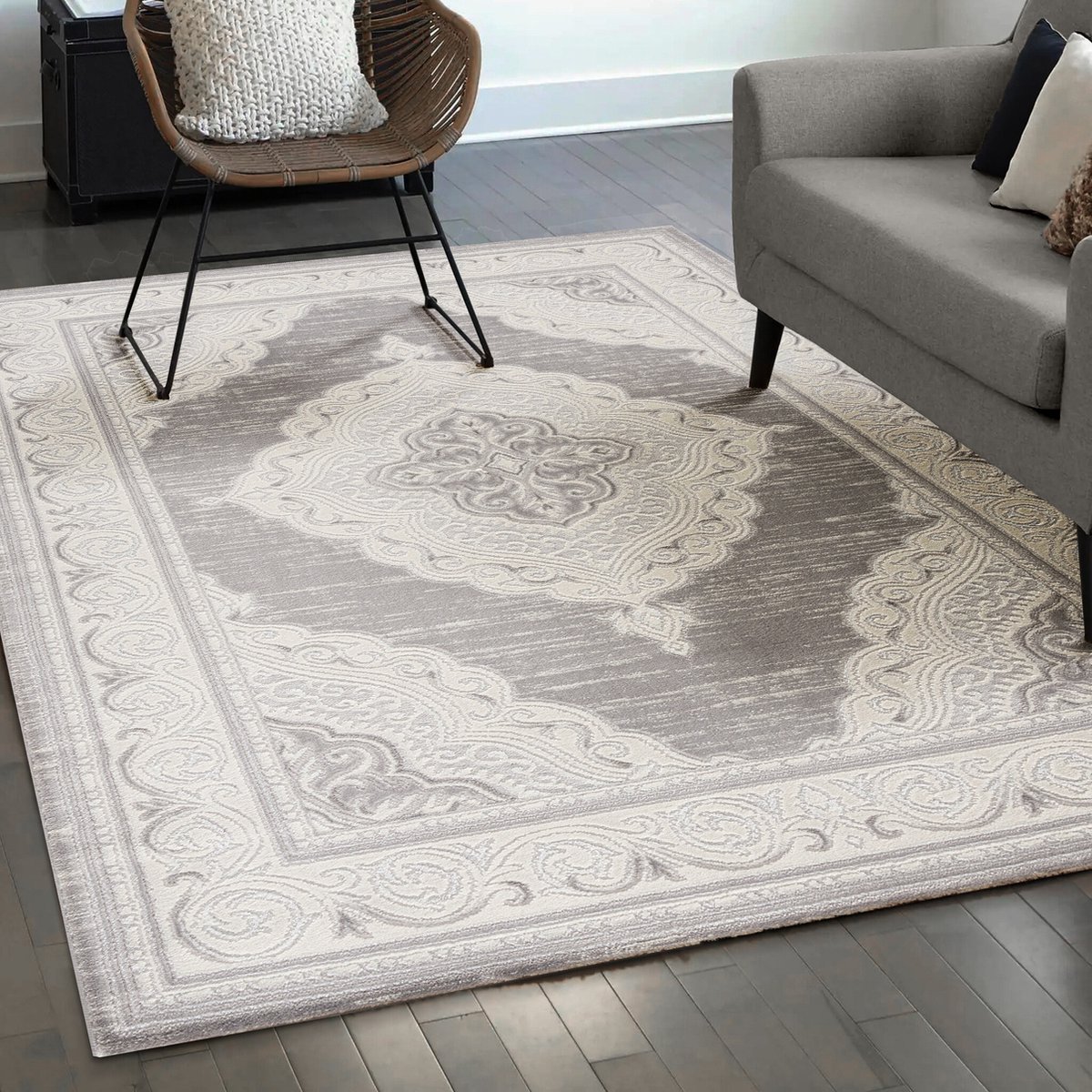 Muratap Harmony Oosters Laagpolig Vloerkleed Lichtgrijs- 200x280 CM