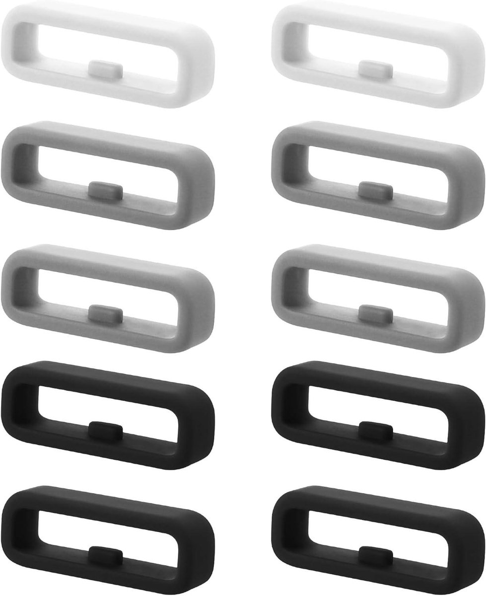 10 stuks kwmobile horlogeband lusjes 18mm - universele silicone lusbandjes in grijs, zwart en wit voor fitness tracker en smartwatch .