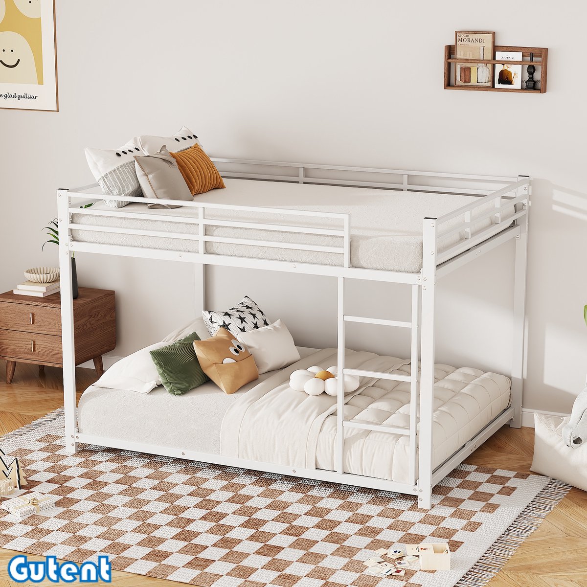 Gutent Kinderstapelbed-140*200 cm-Iron Frame-Wit-Geen Matras