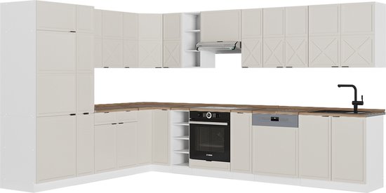 Vicco Fame-Line Cuisine d'angle – 347 x 60 cm, plan de travail Chêne Gris/beige/blanc
