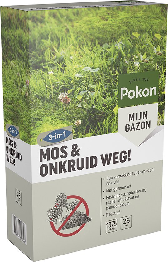 Pokon Mos en Onkruid Weg! - 1,375kg - Onkruidverdelger - Geschikt voor 25m² - Zowel mos- en onkruidbestrijder - Anti mos gazon van Merkloos	 — afbeelding 2