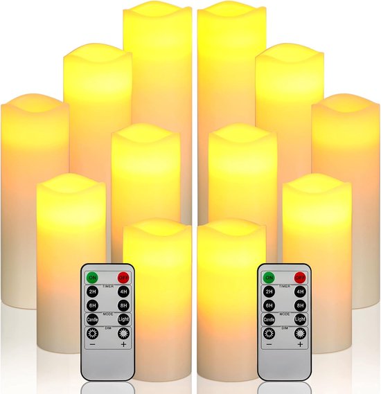 Lumineo Led-kaarsen met timerfunctie, 24,5 cm, was, set van 2 echte waskaarsen, werkt op batterijen, flikkerend vlameffect, staafkaarsen, oranje, warmwit