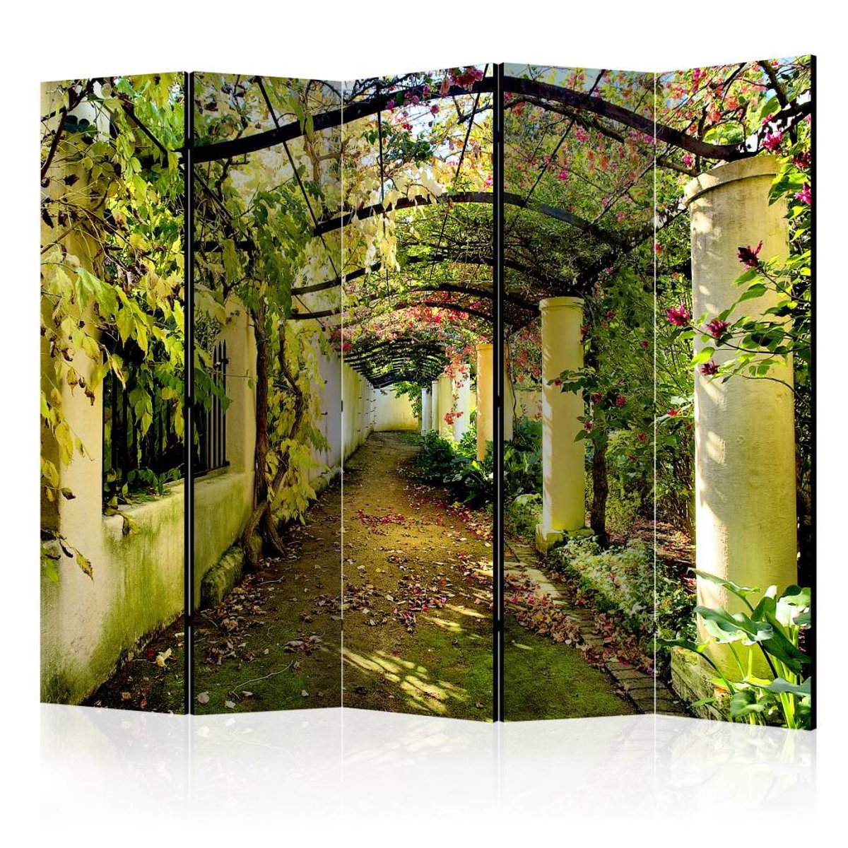 Vouwscherm / Kamerscherm - Romantische tuin 225x172cm , gemonteerd geleverd, dubbelzijdig geprint