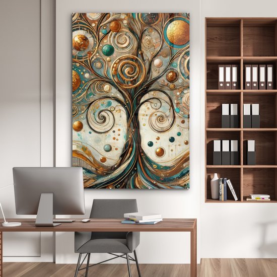 MuchoWow® Glasschilderij 120x180 cm - Schilderij acrylglas - Levensboom - Boom - Abstract - Modern - Foto op glas - Muurdecoratie woonkamer - Wanddecoratie slaapkamer - Schilderijen