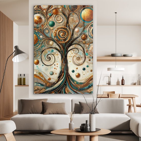 MuchoWow® Glasschilderij 120x180 cm - Schilderij acrylglas - Levensboom - Boom - Abstract - Modern - Foto op glas - Muurdecoratie woonkamer - Wanddecoratie slaapkamer - Schilderijen