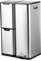 Bayt Prullenbak - Prullenbak 60 Liter - Vuilnisbak 60 Liter - Pedaalemmer 60 Liter - Prullenbak Afvalscheiding - Prullenbak 3 Vakken - Afvalbak - RVS - Zilver