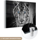 MuchoWow® Peinture sur verre 120x80 cm - Peinture sur verre acrylique - Tigre - Animal - Zwart - Blauw - Moderne - Photo sur verre - Décoration murale salon - Décoration murale chambre - Peintures