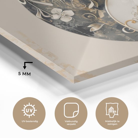 MuchoWow® Tableau sur verre 160x120 cm - Tableau sur verre acrylique - Yin Yang - Fleurs - Zwart - Wit - Vintage - Photo sur verre - Décoration murale salon - Décoration murale chambre - Peintures