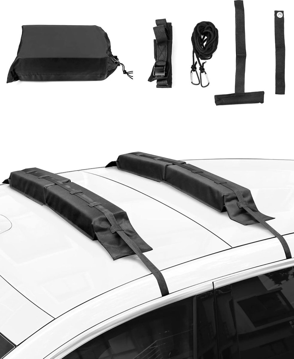 JGS ® Universele Dakdrager Set voor Kayak, Surfplank, Kano en Sneeuwbord met Bevestigingsriemen