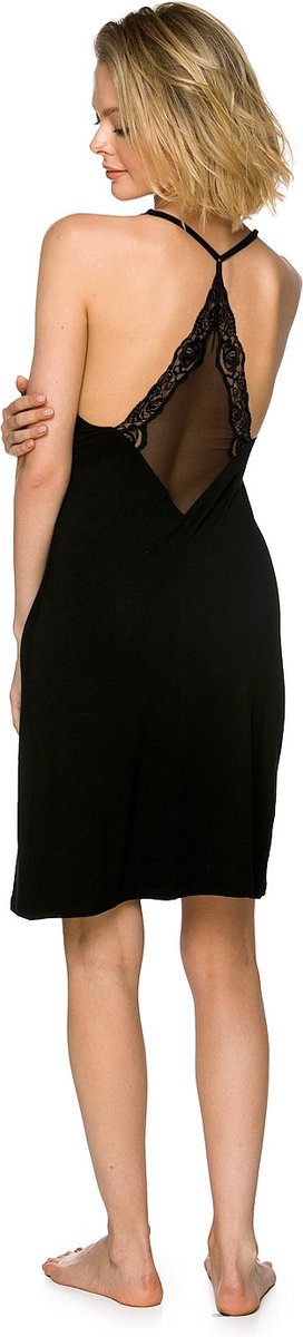Dames Nachtjapon Ella-Zwarte Slipdress-Diepe Rugdecolleté-Superzachte MicroModal-Vochtabsorberend-Maat S