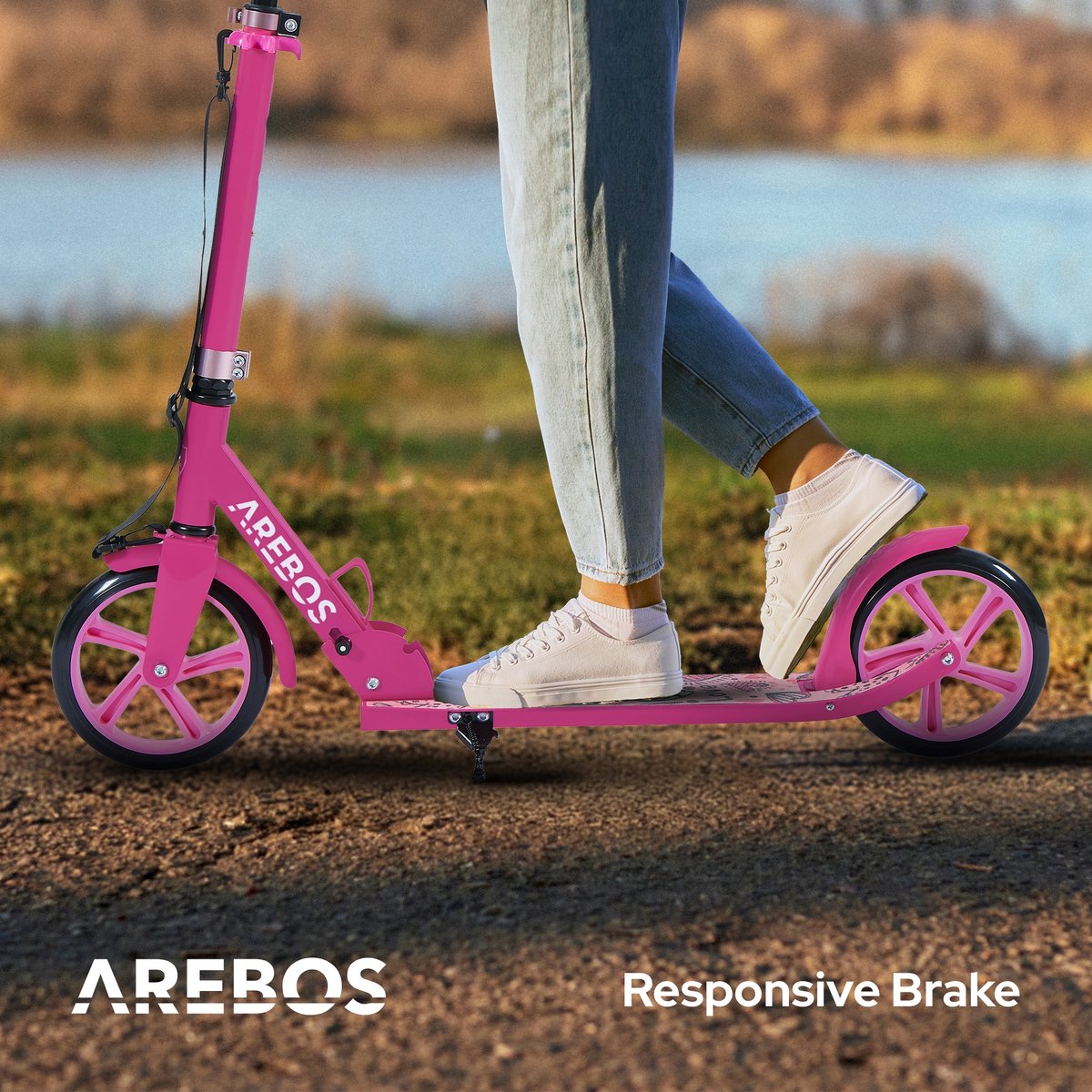 AREBOS kick scooter roze - opvouwbaar, 100kg belastbaar thumbnail 7