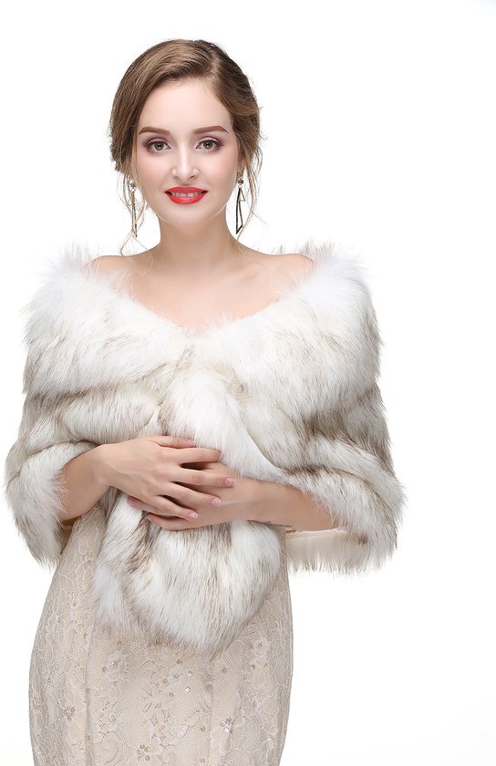 Poncho - 150*35cm - cape - Sjaal Dames - Omslagdoek - Sjaal Winter - Stola - Faux Fur - wit - zacht - Elegant - Fashion - Herfst & Winter - voor Bruidsmeisjes, Bruids en feest