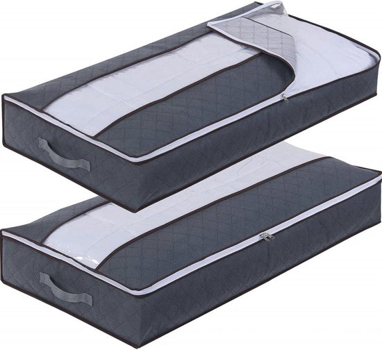 Onder bed opslag, 2 stuks onderbed opslag container zakken met deksel, opvouwbare stevige kleding opslag lade organizer met 3 handgrepen, ultra dikke