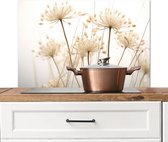 Spatscherm keuken 80x55 cm - Kookplaat achterwand Bloemen - Wit - Zonlicht - Muurbeschermer - Spatwand fornuis - Hoogwaardig aluminium